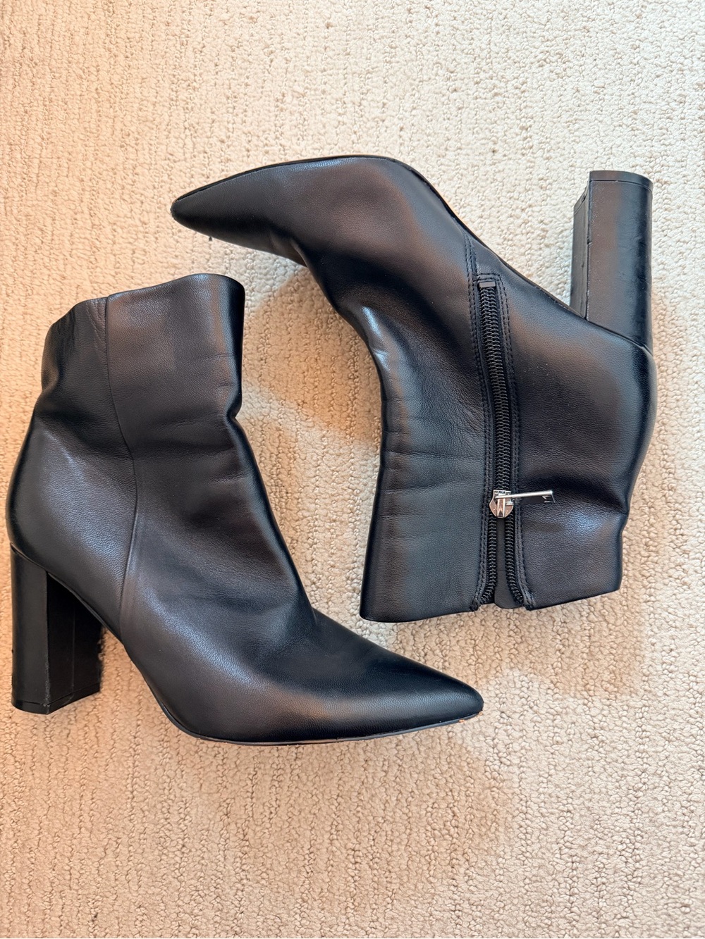 Marc Fisher Black Pointed-Toe Block Heel Ankle Boots